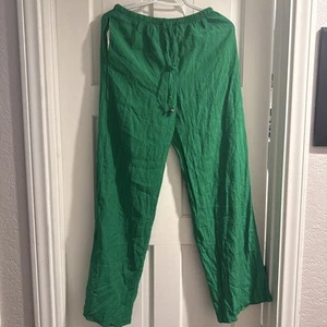 Zara Textured Wide Leg Trousers Pants Green Small Flowy Elastic Waistband Boho - Picture 1 of 6