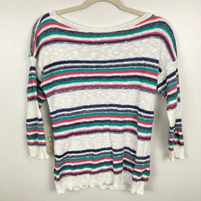 Y2K American Living женщин S хлопок льняной полоски свитер недостаток пляжный прибрежный - Изображение 1 из 4