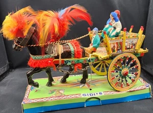 Vintage Carrettino sizilianisch Italien italienische Volkskunst Gidi Zigeuner Pferd & Wagen mit Figuren - Bild 1 von 19