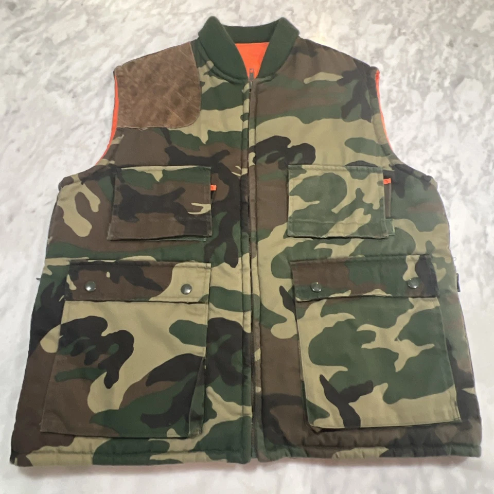 Chaleco de Caza Camuflado Vintage Para Hombre XL Cuero Bolsillos para el Hombro Seguridad Reversible Foto 1 de 4
