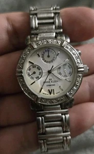 Anne Klein Women 10/7899 Diamond Multifunction Silver Tone 30mm Quartz Watch 7" - Picture 1 of 3