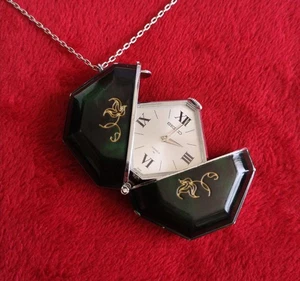 SEIKO Vintage Pendant Watch Hand-Winding Black Green Gold made in Japan Used - Picture 1 of 10