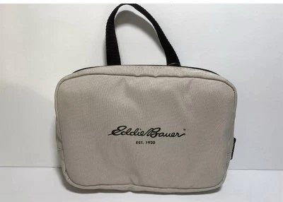 EDDIE BAUER Fold Up Tote Bag Zip Pouch Packable Travel Zipper Beige Black Canvas - Image 1 of 4