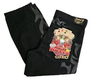 JNCO High Roller Black Denim Jeans NWT Mens 42x32 Tribal Limited Edition - Picture 1 of 12