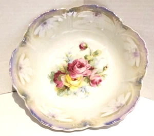 Made In Germany Serving Bowl 9" Roses Purple Iridescent - Picture 1 of 9