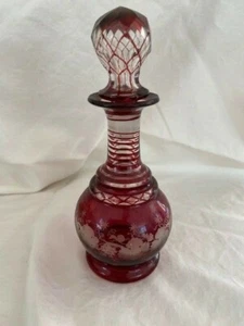 Sandwich glass Ruby Cranberry Flash Perfume bottle Cologne decanter Grapes - Picture 1 of 3
