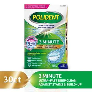Polident 3 Minute Antibacterial Denture Cleanser 30 ea Tablets Ea Exp 11/27+ - Picture 1 of 7