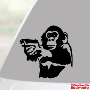 MONKEY WITH A GUN - VINYL DECAL CAR TRUCK REAR BACK WINDOW BUMPER WALL STICKER - Picture 1 of 2