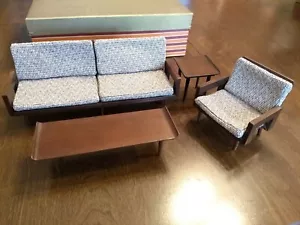 Vintage 1958 Mattel Modern Holz Wohnzimmer Set #813 mit Box Pre Barbie Japan - Bild 1 von 21