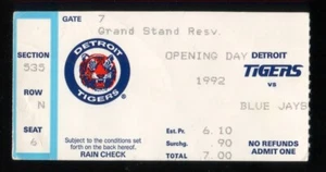 Detroit Tigers Opening Day - 1992 Baseball Ticket Blue Jays Jack Morris gewinnt - Bild 1 von 2