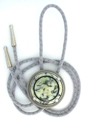 Зеленая белая яшма 34 мм круглый заказной серебряный сетчатый шнур-боло наконечник EPBT297/91724 - Изображение 1 из 2