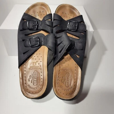 Sandalias Fly Flot Comfort Cuero Negro Gamuza Mujer Talla 8 Hebilla Antigolpes  Foto 1 de 4