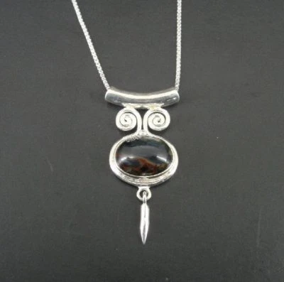 Sajen Necklace Sterling Brown Blue Pietersite Oval Spiral Silver 925 Pendant - Image 1 of 4