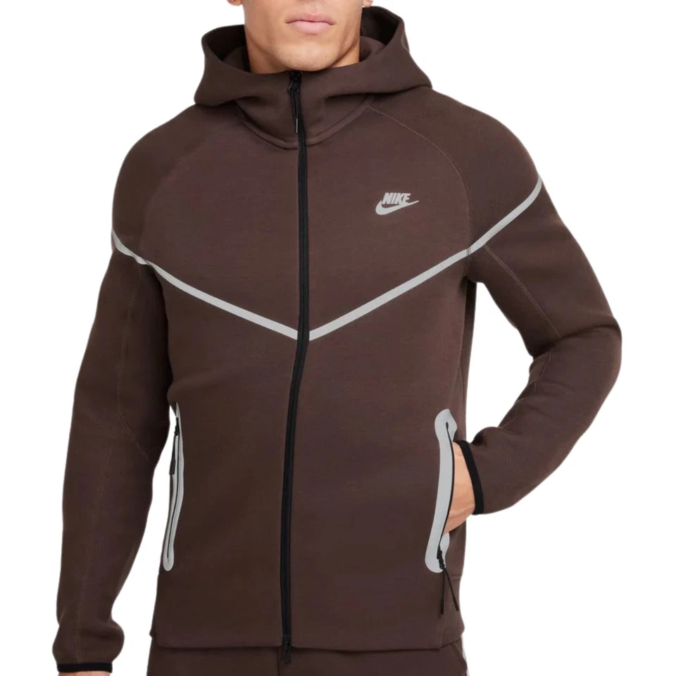NIKE TECH FLEECE WIND RUNNER HOODIE REFLECTIVE FZ0754-237 BROWN LARGE TALL LT