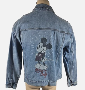 Disney Mickey Mouse The One & Only Mens Denim Jean Trucker Blue Jacket Sz Large - Picture 1 of 6