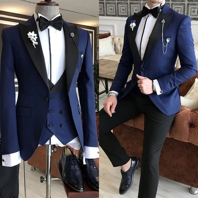Conjuntos de trajes para hombre 3 piezas chaquetas formales ajustadas chaleco pantalones negocios pecho único Foto 1 de 4