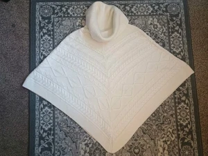 Talbots Womens Cable Knit Poncho 0X Cream Cowl Fisherman Preppy Old Money - Picture 1 of 8