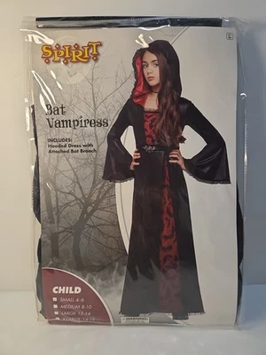 NEW GIRLS BAT VAMPIRESS BLACK & RED COSTUME DRESS Size Small 4-6 BY SPIRIT - Image 1 of 3