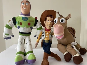DISNEY STORE Toy Story BUZZ LIGHTYEAR, Woody + Bullseye Soft Stuffed,Vinyl Face - Picture 1 of 17