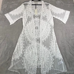 Rachel Zoe Lace Kimono Cover Up Duster White Sheer Bohemian OS New with Flaws - Picture 1 of 11