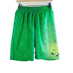 Nike Boys Swim Trunks L 12-13Y Green Swoosh Print Quick Dry Board Shorts Shark - Picture 1 of 10