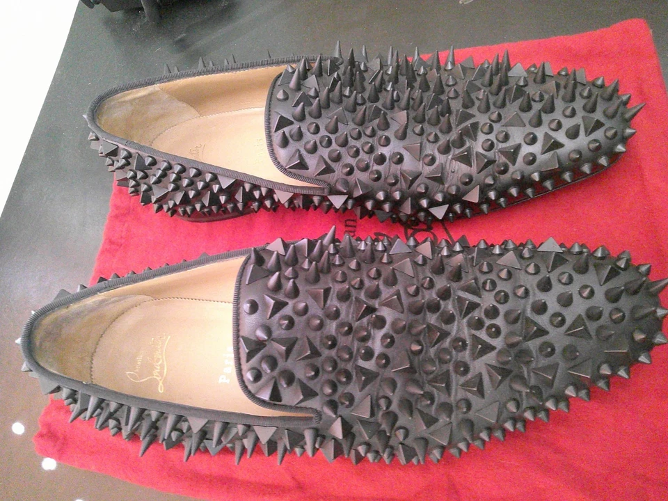 Christian Louboutin Hombre Zapatos Talla 44 Dandy Pik Pik Becerro Plano GG Negro/Negro Mate Foto 1 de 4