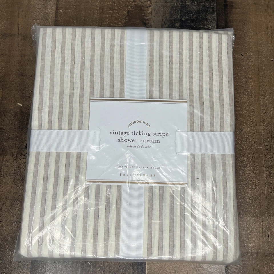 RARO Pottery Barn Vintage Tictac Rayas Cortina de Ducha Lino/Algodón 72"x72" Nuevo Foto 1 de 2