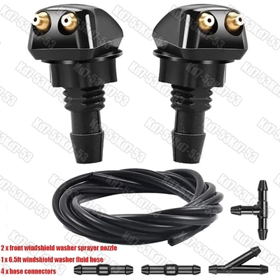 Car Front Windshield Wiper 6.5ft Fluid Hose 2x Nozzle Windshield Sprayer Jet Kit - Image 1 of 4