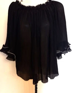 MUJER "POSE" NEGRO TRANSPARENTE TOP TALLA LIBRE ELÁSTICO NAVIDAD FIESTA ROPA NUEVO CON ETIQUETAS ITALIA - Imagen 1 de 7