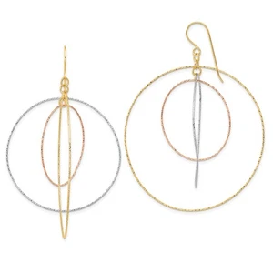 14k Tri-Color Gold 70mm Diamond-cut Graduated Circles Shepherd Hook Earrings - Picture 1 of 4