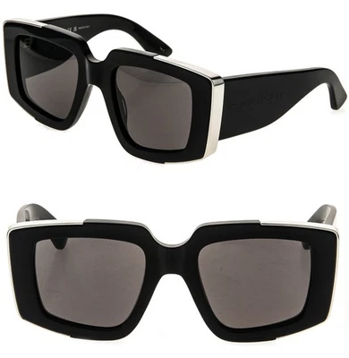 ALEXANDER MCQUEEN AM0446S 0446 Black Silver Logo Fashion Sunglass 001 Authentic - Image 1 of 4
