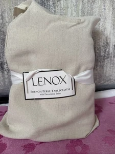 Lenox French Perle Tablecloth Decorative Trim Natural With Storage Bag 60x120” - Picture 1 of 2