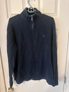 Vtg Polo Ralph Lauren Mens M 1/4 Zip Pullover Navy Pony Long Sleeve Classic (e) - Picture 1 of 5