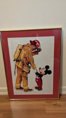 Disney Tribute To Firefighters Mickey Mouse Print Charles Boyer 23"x17"  Framed - Image 1 of 4