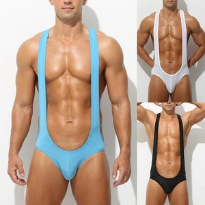 Mens Sexy Leotard Pajamas Stretchy Nightclub Jumpsuit Black White Blue - Picture 1 of 36