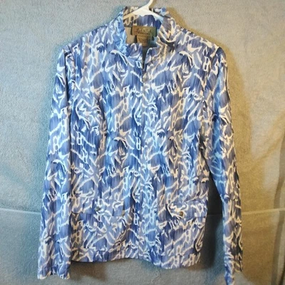 Peck & Peck Weekend Jacket Womens Small Blue Camo Full Zip Stretch Ikat Pockets - Image 1 of 4