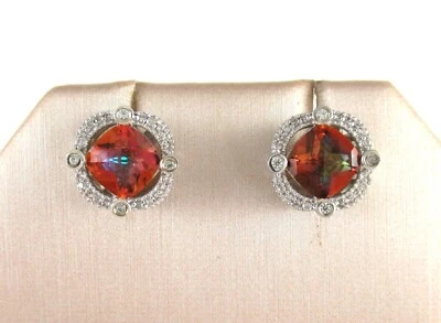 Pendientes de topacio místico de plata de ley .925 con halo naranja estilo vintage acentuados Foto 1 de 3