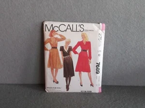 Size 14 MCCALL'S PATTERN 7689 UNCUT 1980s SHAWL COLLAR DOUBLE BREASTED DRESS - Picture 1 of 4