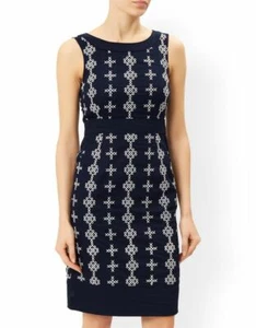 Monsoon Embroidered Shift Tank Mini Dress Navy Sleeveless Slit M-10 NEW 206061 - Picture 1 of 5