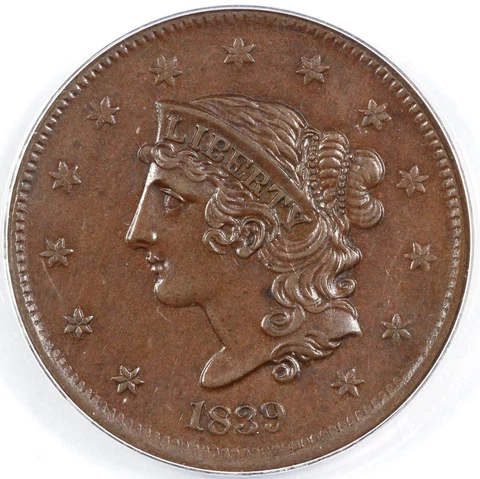1839 1c N-13 Booby Head Matron Head Large Cent ANACS MS 62 BN Cover