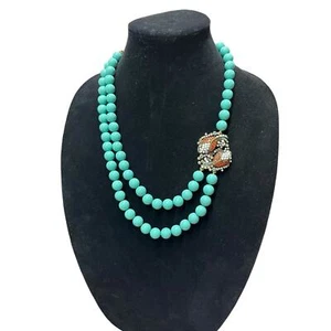Heidi Daus Koi Fish Necklace Turquoise Colored Beads Swarovski Crystals - Picture 1 of 16