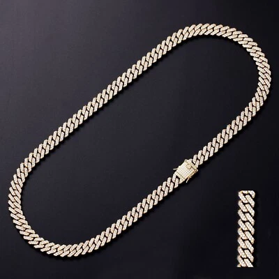 Juego combinado de pulsera y cadena de eslabones cubanos Miami de acero inoxidable con circonita helada de 12 mm para hombre Foto 1 de 4