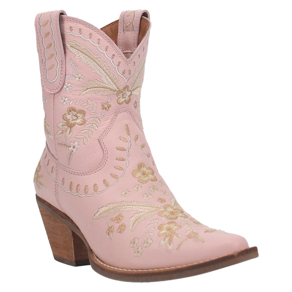 Dingo Ladies Primrose Floral Embroidery Pink Western Boots Size 6-1/2 -