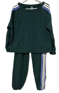 Lou & Grey Matching Lounge Sweat Suit Capris Side Striped Green Sz M 3/4 Sleeve - Picture 1 of 13