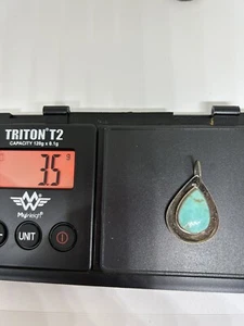 Native Turquoise Pendant Sterling Silver Signed By Artist Stamped 925 Vintage - Picture 1 of 4