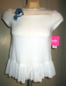 By & By girl's top-white with mesh top and ruffle-sz M (10-12)-NWT-ret. 39.-bird - Picture 1 of 9
