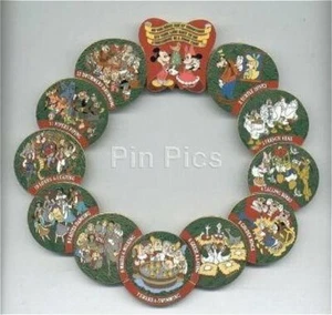 OLD Disney pin Set 12 Days Of Christmas Wreath 70 Characters Goofy Donald Prince - Picture 1 of 1