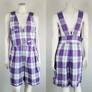 Vintage 90s Y2K J.J. Fargo Playsuit Romper in Purple Plaid Size 13/14 - Picture 1 of 11