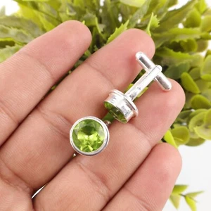 Peridot Gemstone 925 Sterling Silver Handmade Jewelry Cufflinks 0.50" For Gift - Picture 1 of 6