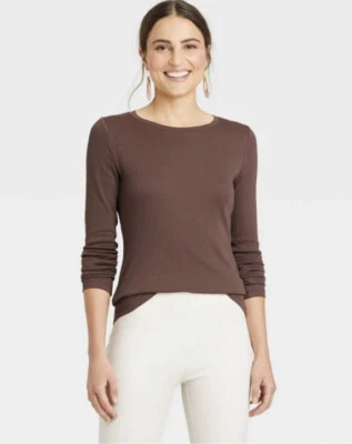 Top para mujer A New Day manga larga suave acanalado marrón chocolate XL NUEVO CON ETIQUETAS Foto 1 de 4